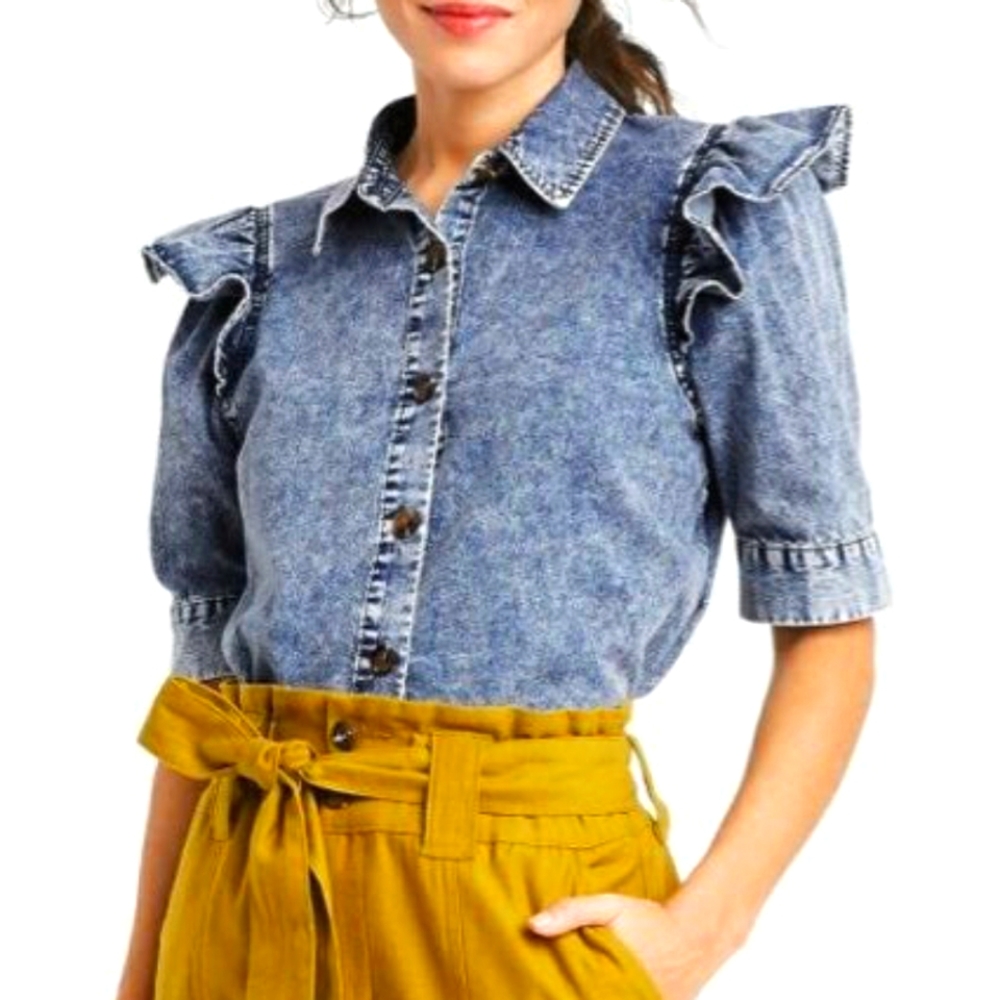 Who What Wear Ruffle Denim Top